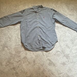 Blue and white button up Ralph Lauren long sleeve shirt